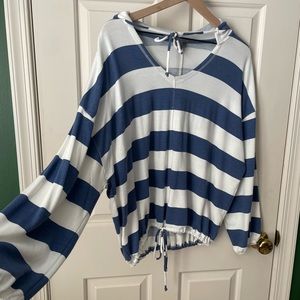 🌊 Aerie Hoodie Blue White Stripped Tie S Small Costal Grandma 🌊